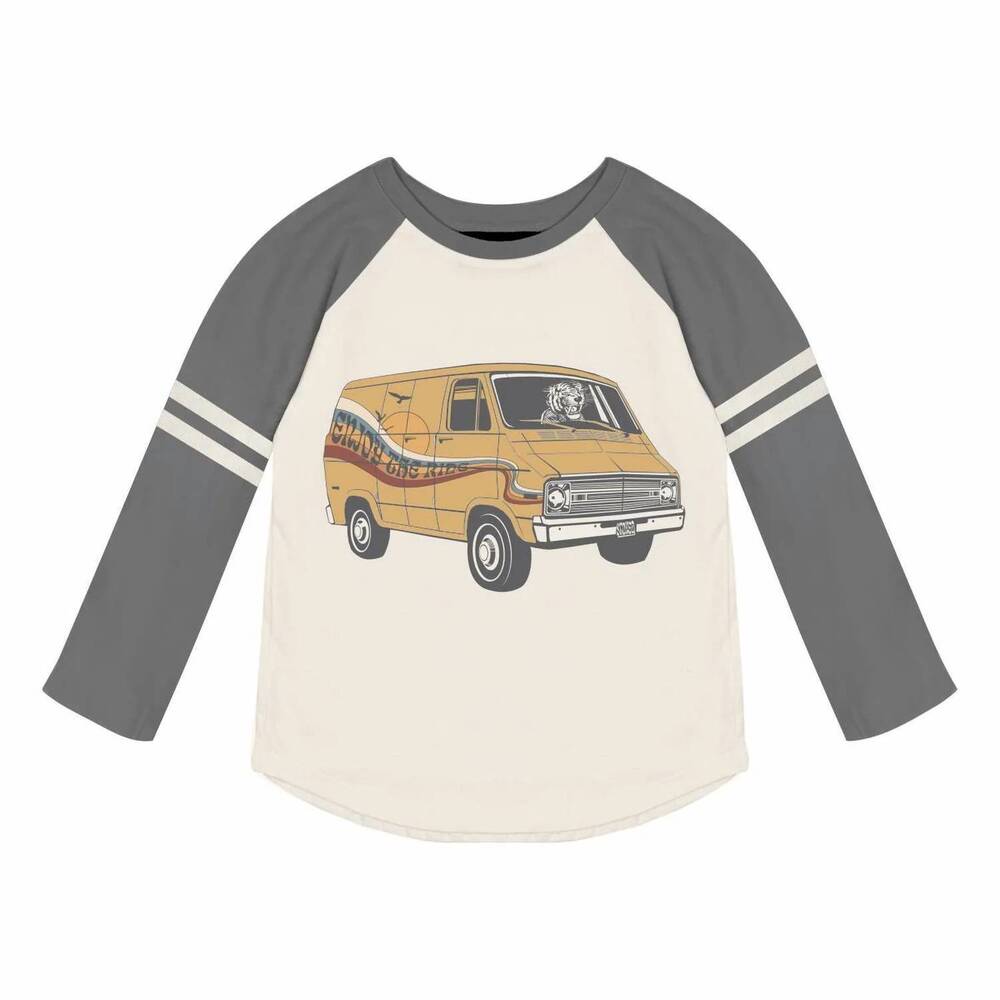 NEW TINY WHALES kid's vantastic long sleeve raglan tee in natural / vintage blac